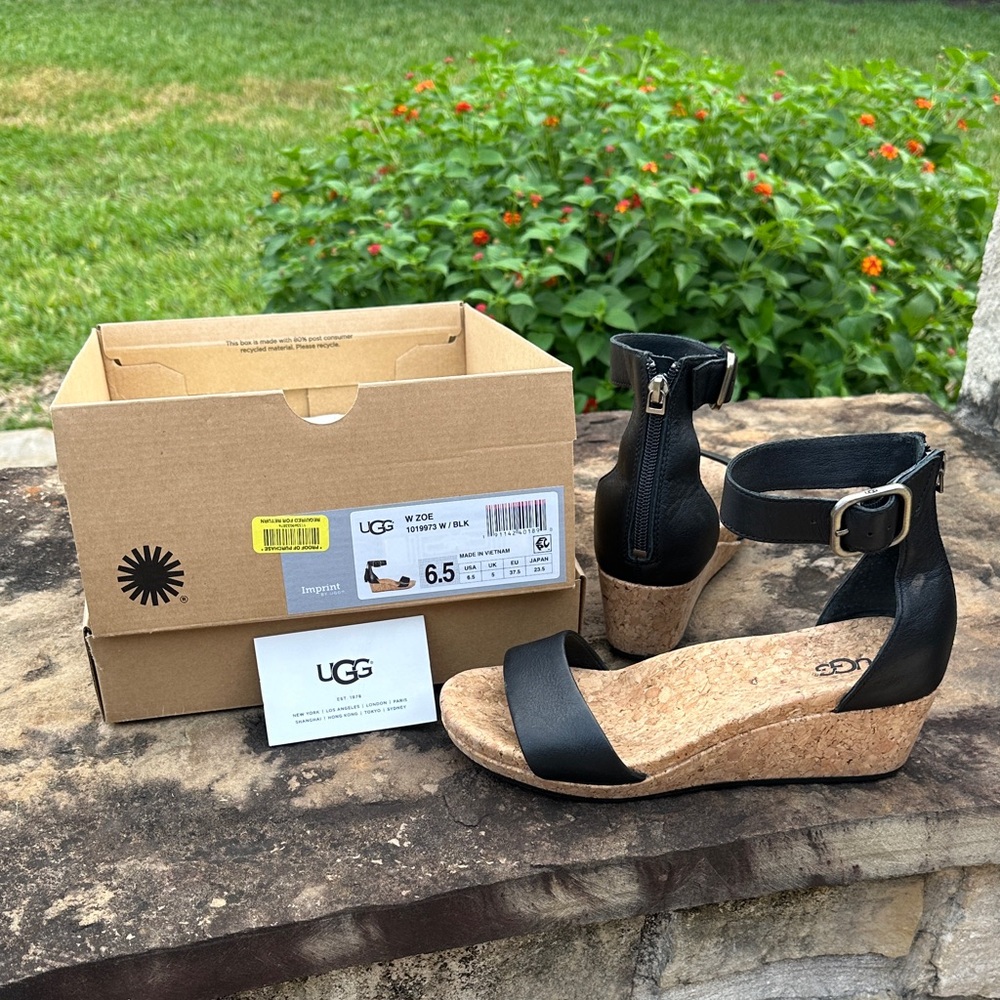 UGG Black Cork Wedge Sandals women’s size 6.5